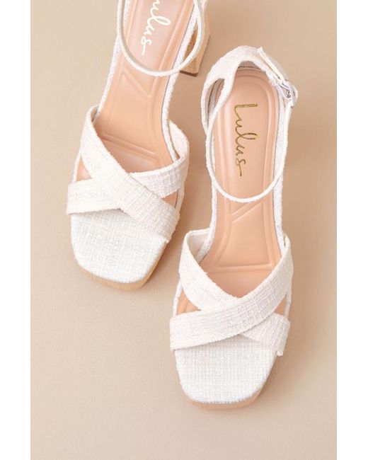 Lulus Natural Capitolla Tweed Platform Ankle Strap Sandals