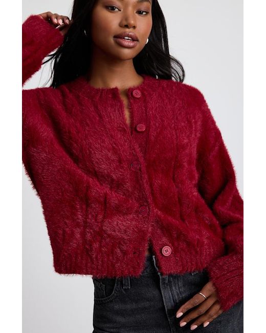 Lulus Red Ashby Braided Eyelash Knit Cardigan Sweater
