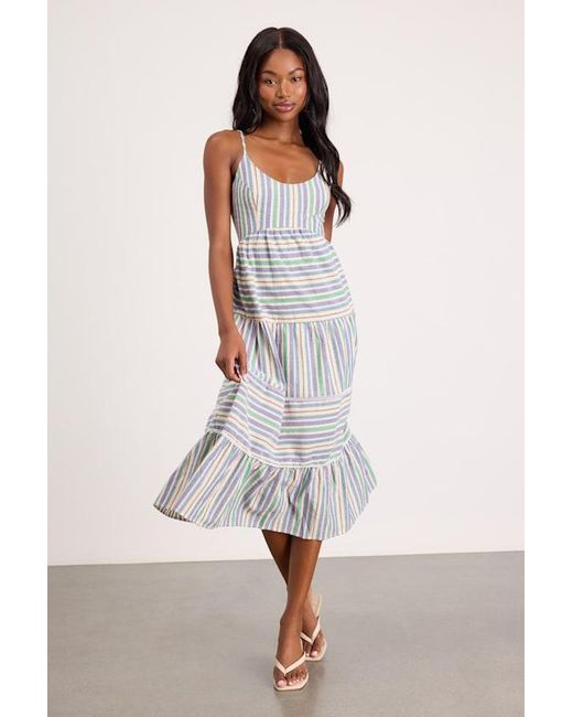Lulus Natural Journi Multi Striped Tiered Midi Dress