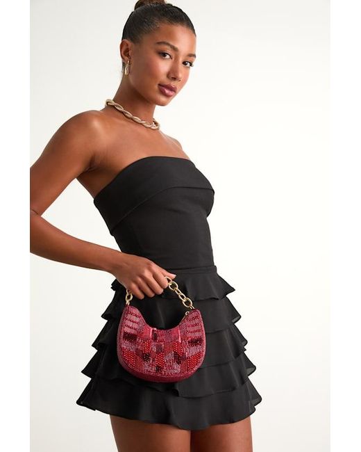 Lulus Black Mishti Beaded Chain Link Handle Clutch Bag