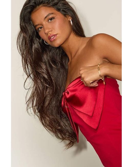 Lulus Red Bring The Poise Strapless Bow Mini Dress