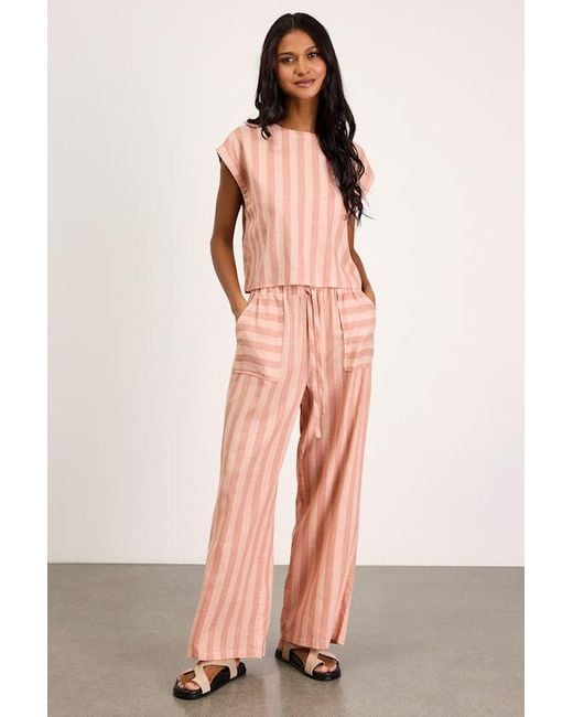 Lulus Pink Dresa Striped Cotton Short Sleeve Top