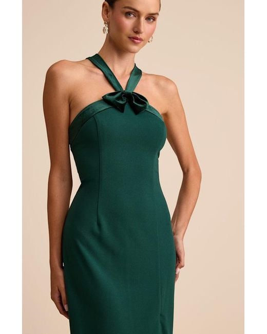 Lulus Green Bisian Velvet Bow Backless Apron Maxi Dress