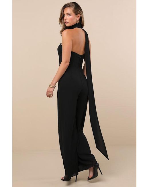 Lulus Black Kavina Wide-Leg Jumpsuit And Scarf Set