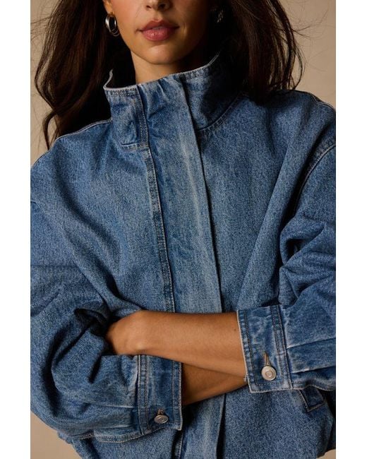 Lulus Blue Hermia Medium Wash Bomber Jacket