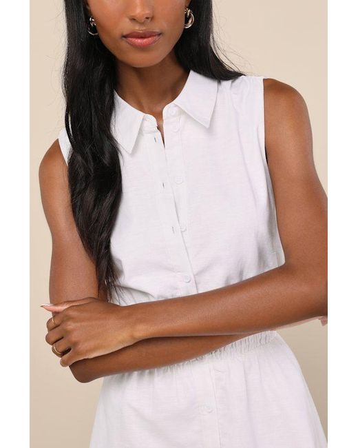 Lulus Natural Jaliyah Collared Button-Front Mini Dress