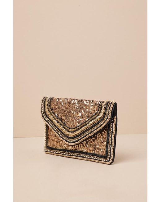 Lulus Natural Major Adornment Sequin Clutch