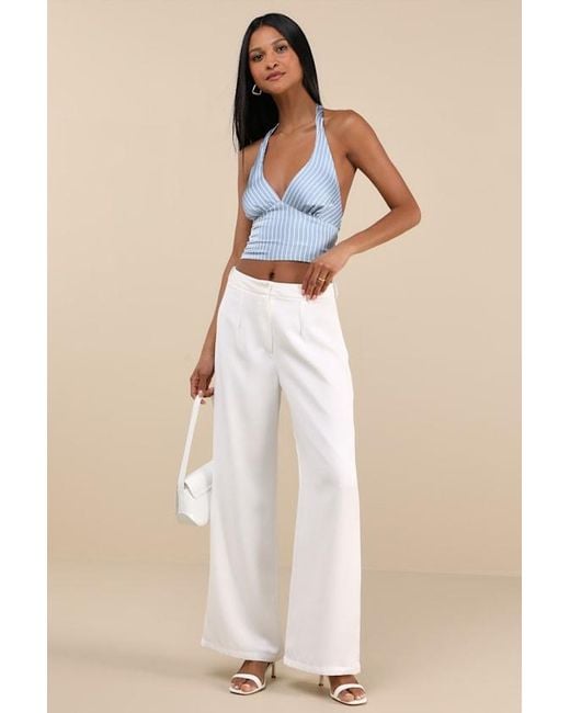 Lulus Blue Damaina Striped Satin Tie-Back Halter Top