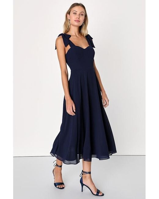 Lulus Blue Sophisticated Charisma Tie-Strap A-Line Midi Dress