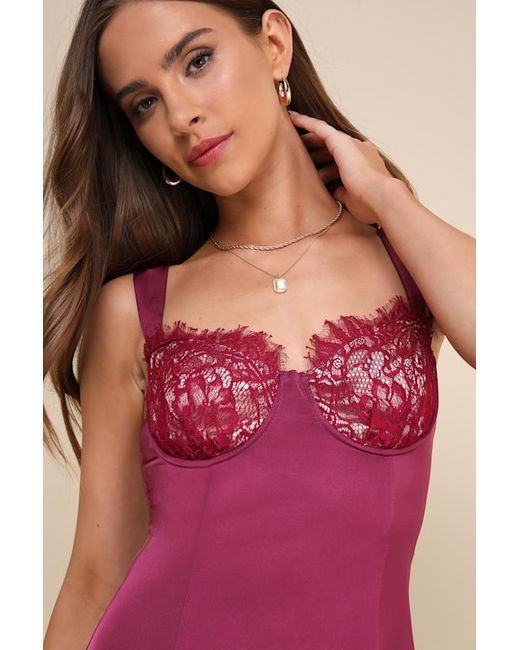 Lulus Pink Flirtatiously Gorgeous Satin Lace Bustier Mini Dress