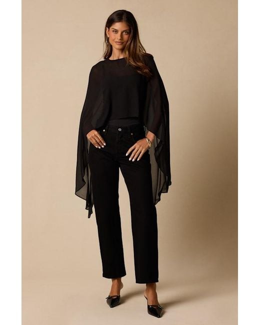 Lulus Black Levana Cape Sleeve Top