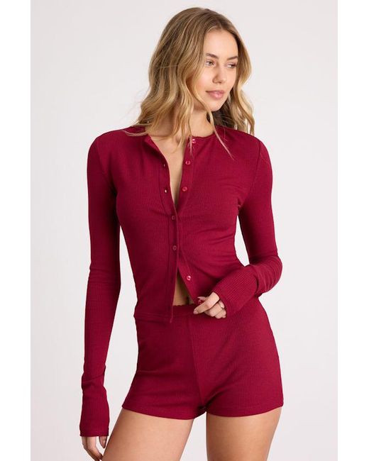 Lulus Red Rimsley Ribbed Knit Button-Up Top