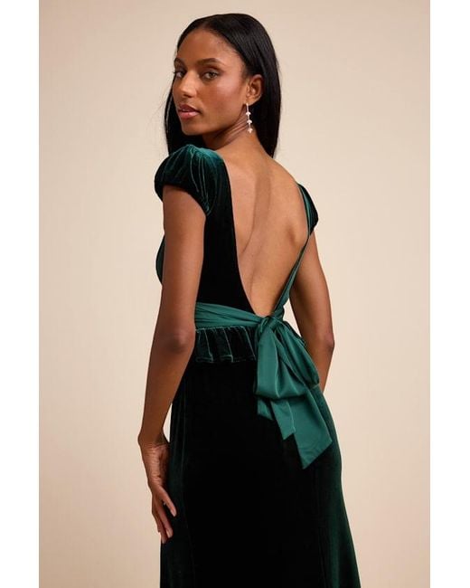 Lulus Romari Emerald Velvet Ruffled Puff Sleeve Bow Maxi Dress in Black | Lyst Lulus Romari Emerald Velvet Ruffled Puff Sleeve Bow Maxi Dress in Black | Lyst