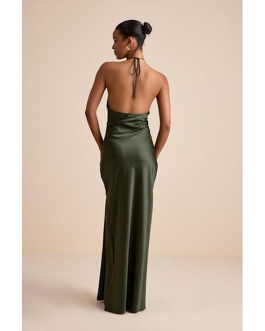 Lulus Green Gracie Satin Halter Neck Maxi Dress
