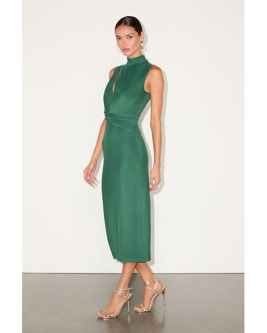 Lulus Green Kamara Mesh Cutout Knotted Midi Dress