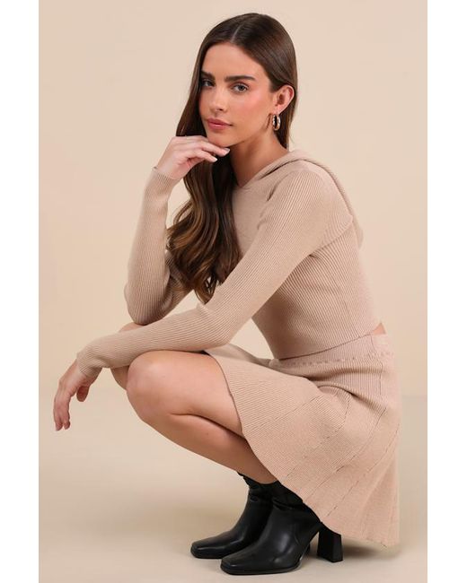 Lulus Natural Delightful Duo Ribbed Hooded Two-Piece Sweater Mini Dress