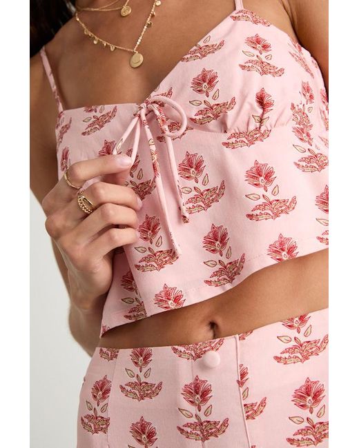 Lulus Pink Chel Boho Print Tie-Front Cami Top