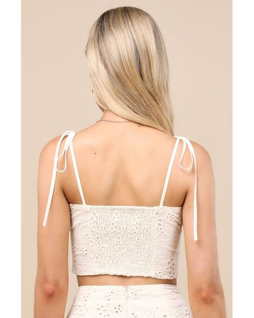 Lulus Natural Kamilla Cream Eyelet Embroidered Tie-Strap Tank Top
