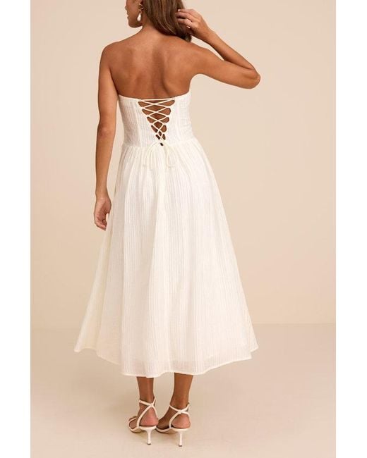 Lulus Natural Aspen Plisse Strapless Bustier Midi Dress