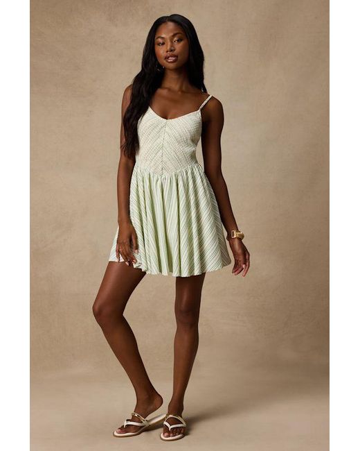 Lulus Natural Sandy And Striped Skater Mini Dress