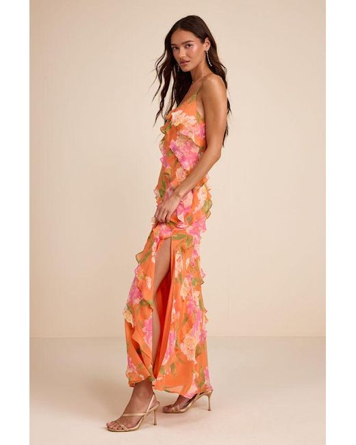 Lulus Orange Zarina Multi Floral Ruffled Maxi Dress