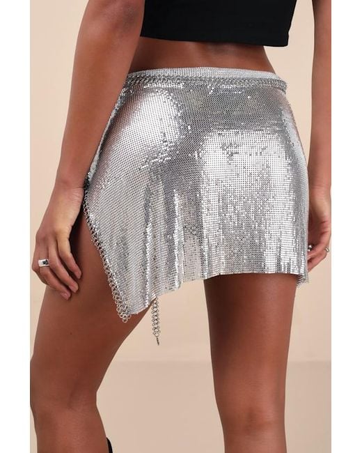 Lulus Metallic Chelsia Chain Link Asymmetrical Cover-Up Mini Skirt