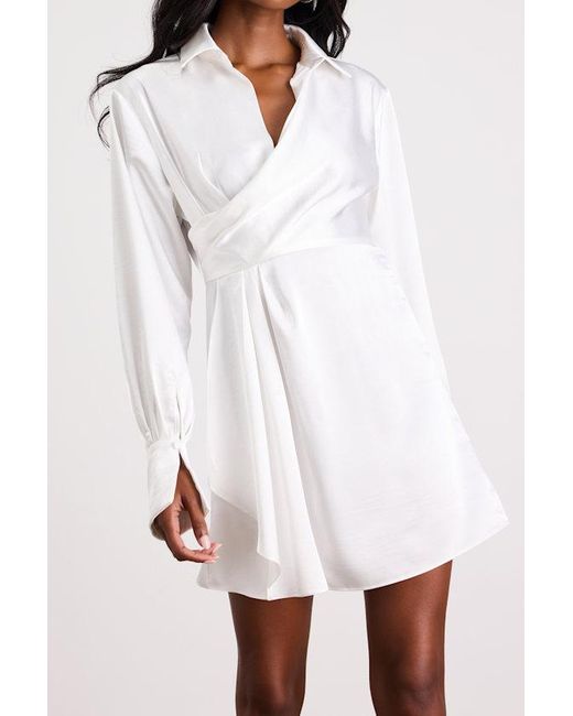 Lulus Black Rumaria Satin Faux-Wrap Mini Dress