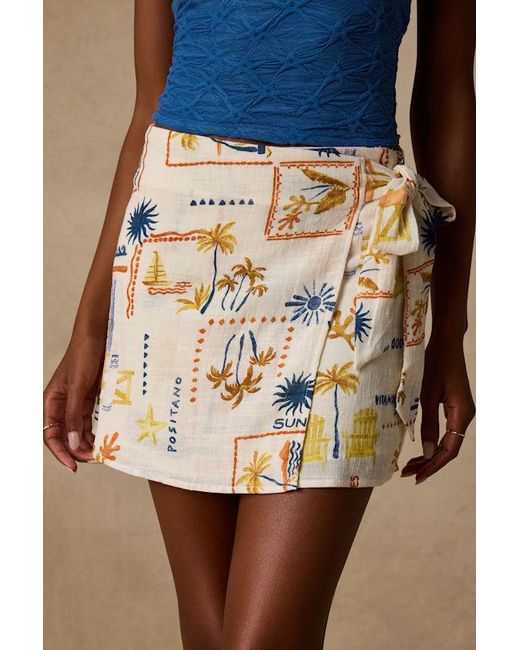 Lulus Brown Lennox Multi Print Faux-Wrap Mini Skirt
