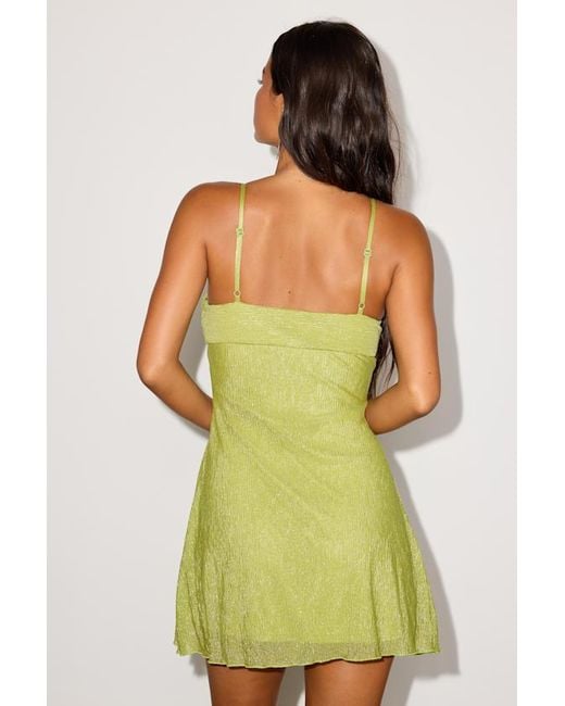 Lulus Green Isela Lime Lurex Slip Mini Dress
