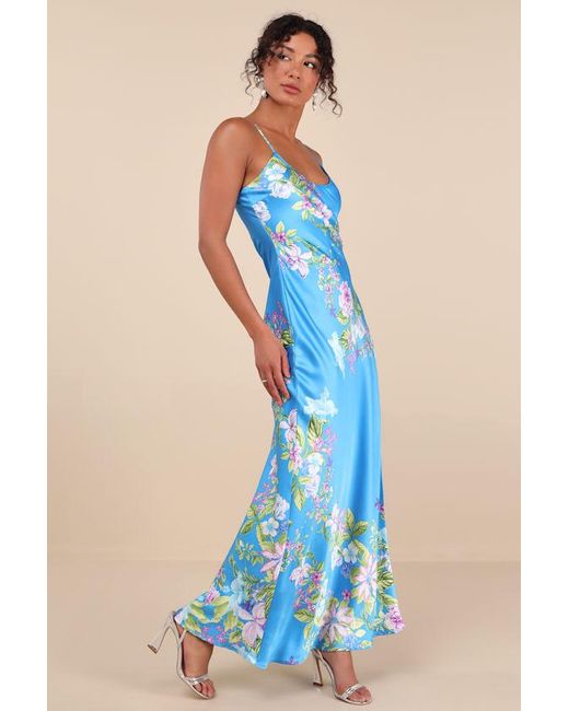 Lulus Blue Donna Floral Sleeveless Slip Maxi Dress