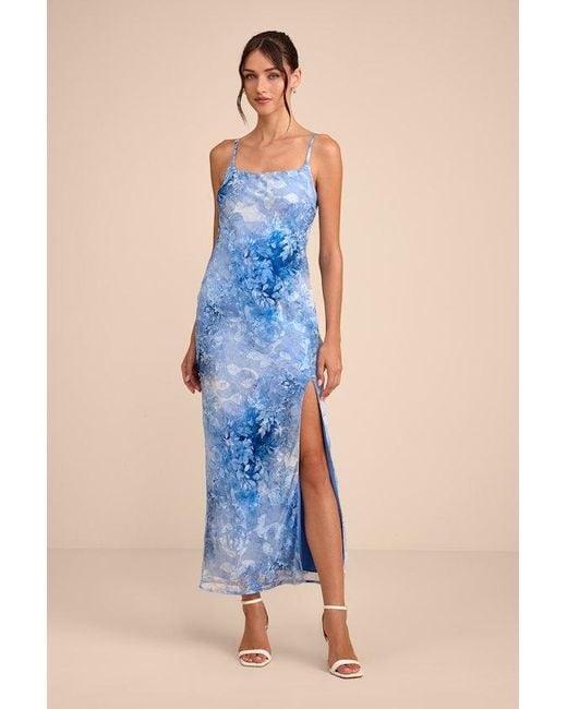 Lulus Blue Zyla Floral Burnout Slip Maxi Dress