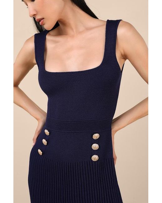 Lulus Blue Audie Ribbed Knit Sleeveless Sweater Mini Dress