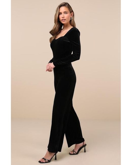 Lulus Black Instant Stunner Velvet Backless Jumpsuit