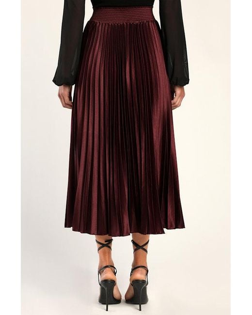 Lulus Purple Sophisticated Vision Plum Satin Pleated Midi Skirt