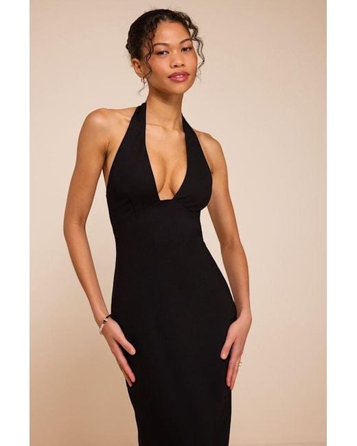 Lulus Black Ellisyn Ponte Knit Halter Maxi Dress