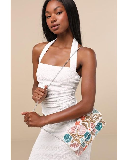 Lulus Pink Pelagia Multi Seashell Beaded Clutch