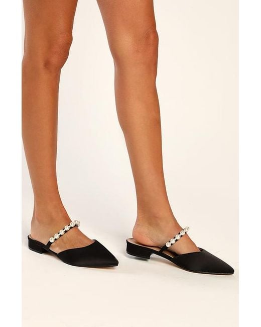 Lulus White Hershie Satin Pearl Pointed-Toe Mule Slides