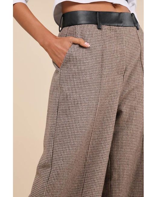 Lulus Natural Memorably Chic Houndstooth Tweed Wide-Leg Pants