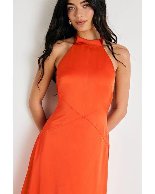Lulus Orange Deva Satin Halter Midi Dress