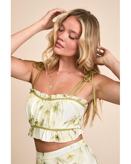 Lulus Natural Alvima Multi Leaf Print Tie-Strap Cami Top