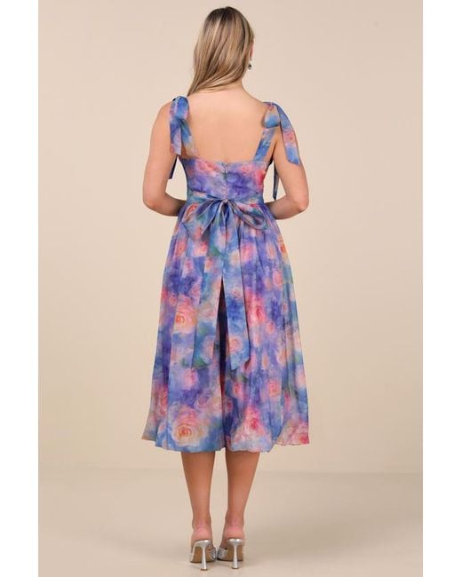 Lulus Purple Flowering Day Dream Floral Organza Midi Bubble Dress