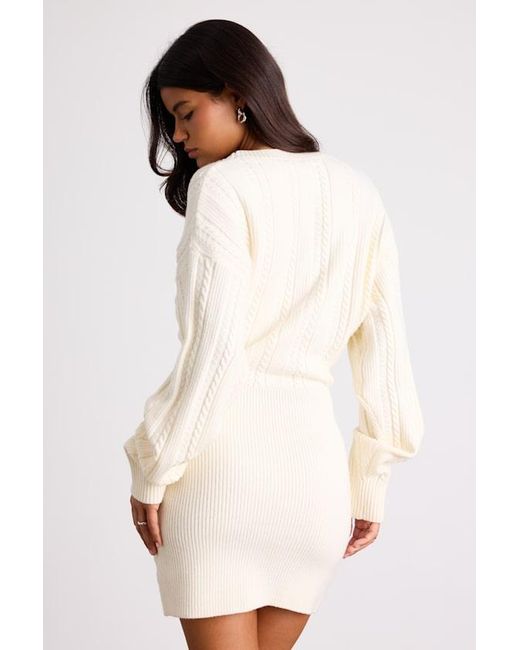 Lulus Natural Bowyn Cable Knit Button-Front Sweater Mini Dress