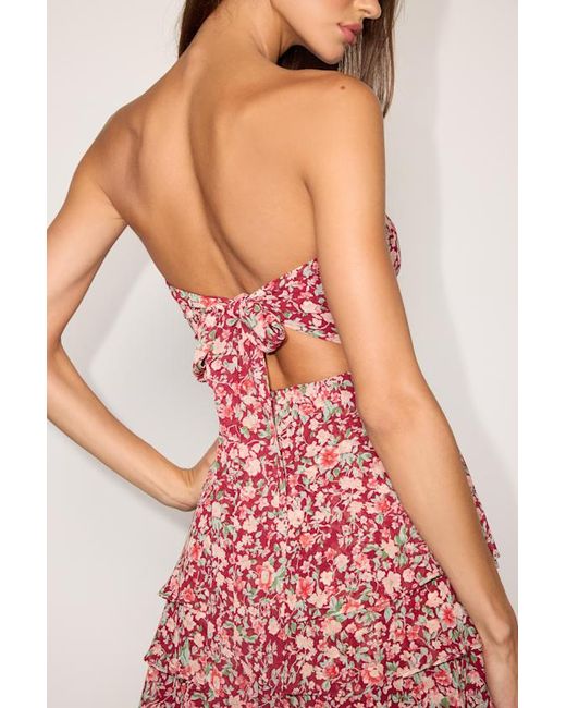 Lulus Pink Suvi Floral Strapless Tiered Asymmetrical Mini Dress