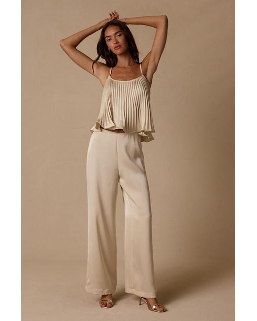 Lulus Brown Caspian Cream Satin Pleated Cami Top