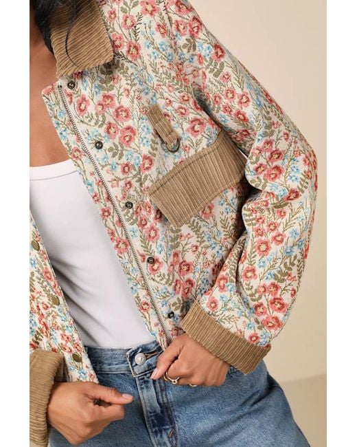 Lulus Natural Morrina Multi Floral Jacquard Barn Jacket