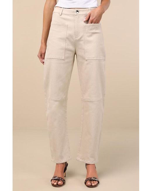 Lulus Natural Filomena Twill Barrel Pants