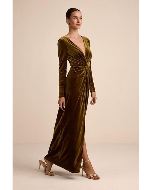 Lulus Natural Angelina Velvet Twist-Front Maxi Dress