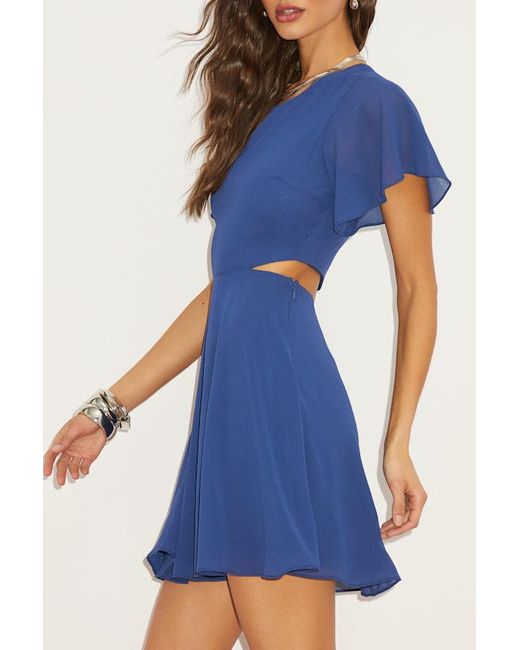 Lulus Blue Blissful Love Cutout Mini Skater Dress