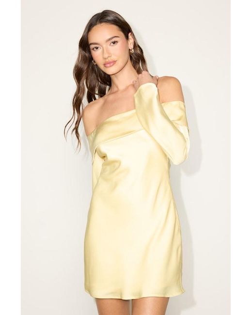 Lulus Natural Luxurious Vision Satin Off-The-Shoulder Mini Dress