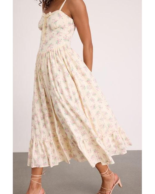 Lulus Natural Odilie Pale Floral Lace Sleeveless Midi Dress